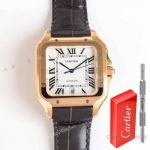 TW Factory Swiss Santos Cartier Men's Watch Rose Gold Leather Strap with Upgrade buckle